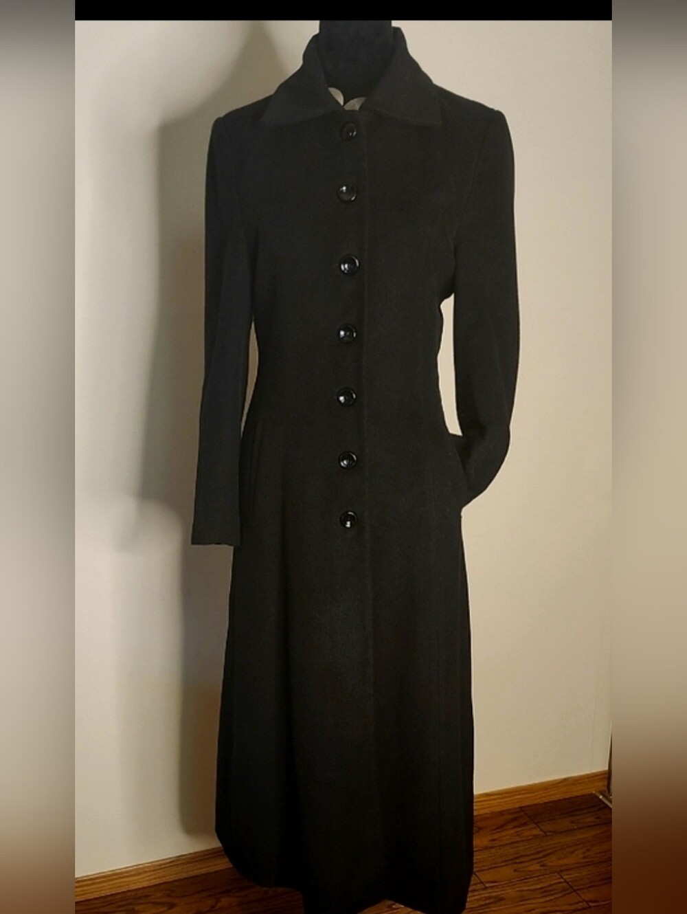 Vintage Black Alpaca Maxi Coat | Quiet Luxury Longline XS/S